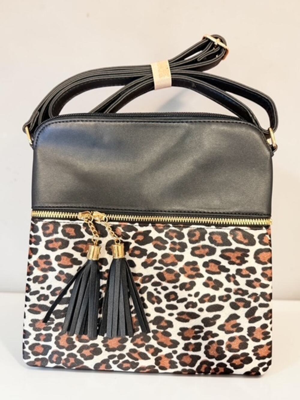 NEW Zenana Leopard Print Envelope Crossbody Bag - Black
